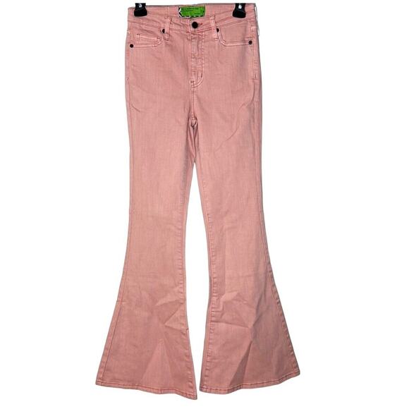 Sandrine Rose High Rise Flare Pull On Denim Jeans Stretch Pink 27 NWT Bohemian - Picture 1 of 9
